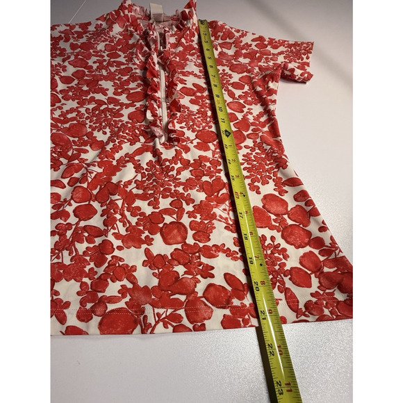 Tory Burch Rashguard Top Womens Sz XS Red Floral Ruffle 1/2 Zip Short Sleeve - Picture 11 of 11